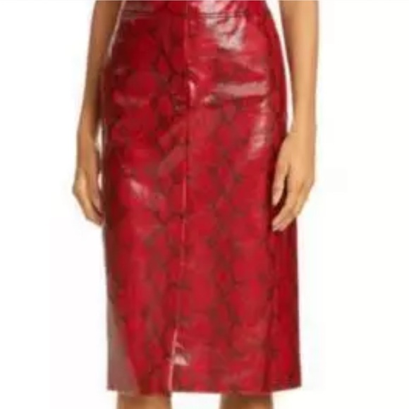 TIBI Skirt Pencil Snake Phyton Red Faux Leather Sz 2 NEW NWT N55 - Picture 1 of 4